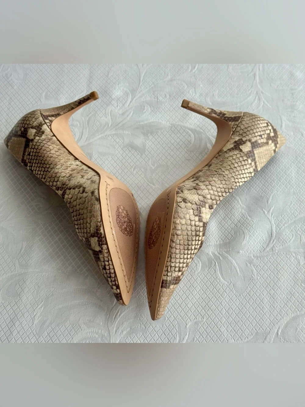 SOLD! Vince Camuto Beige Snake-Print Pointed Toe Pumps